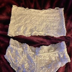 Fashion Nova Sheer White Lace Bandeau/Tube Top and Cheeky Pantie Set Size ? M/S